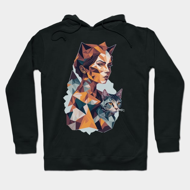 Geometric Woman with Cat abstract design Hoodie by Luvleigh